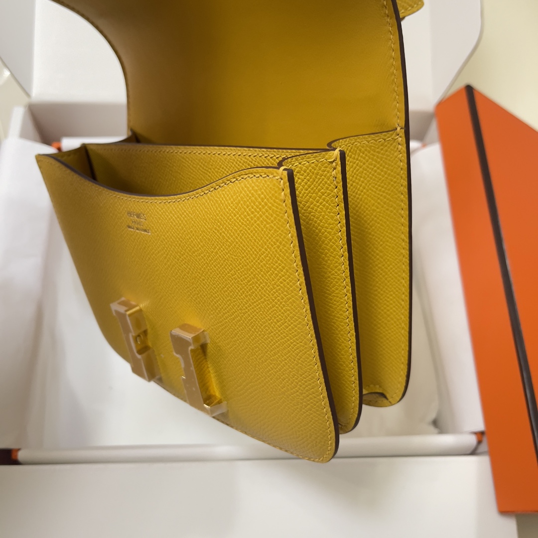 Hermes Constance 18 Mini Shoulder Bag In Yellow Amber Epsom Leather